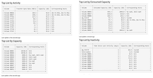 Get a top 10 of your monitored volumes, hidden or not, sorted by Activity, Inactivity, Capacity, and Consumed Capacity